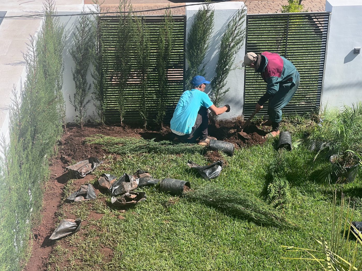 Équipe intervenant dans un jardin